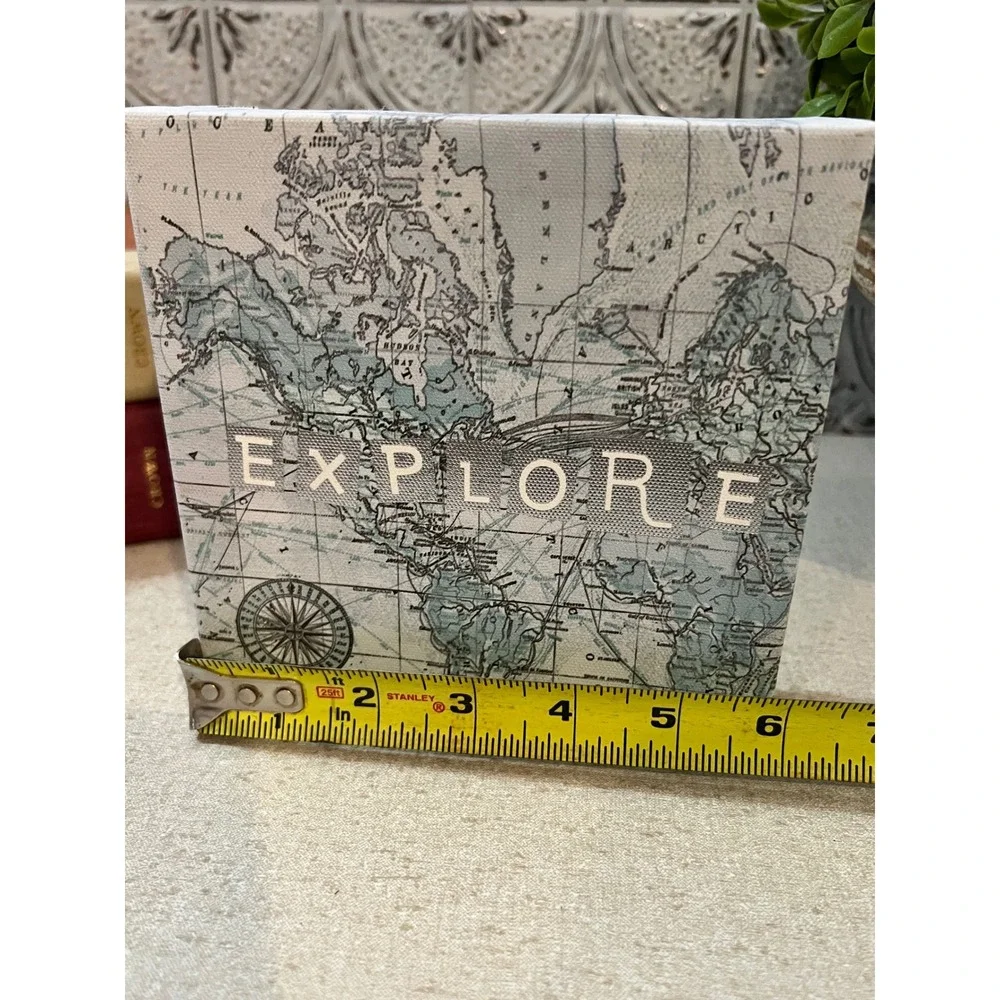 Explore World Map Canvas Wall Art Small Square Travel Decor 6x6